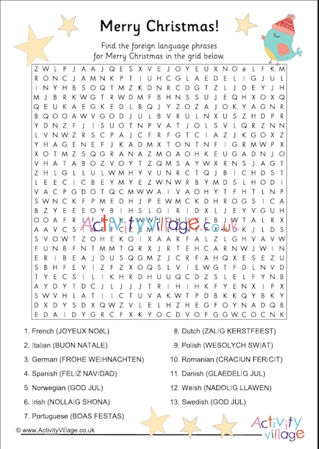 Merry Christmas languages word search