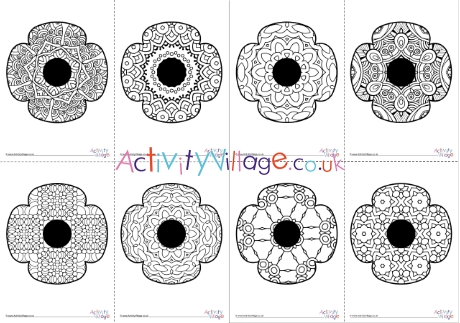 Mindfulness poppies colouring pages 