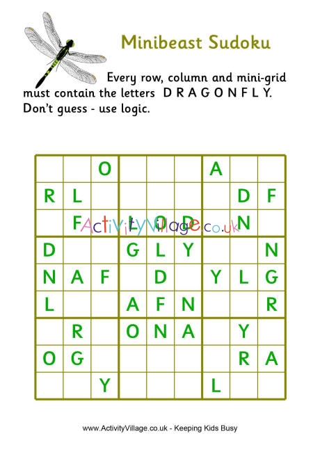 Minibeast word sudoku - difficult