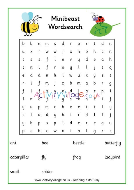 Minibeast wordsearch 