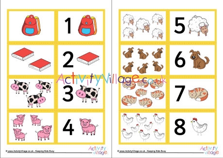 Mix and match number picture cards 1 to 10