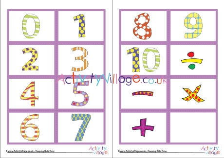 Mix and match number symbol cards quirky patterned 0 to 10