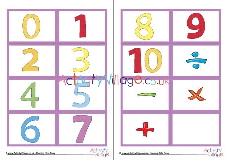 Mix and match number symbol cards quirky plain 0 to 10