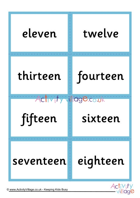 Mix and match number word cards 11 to 20
