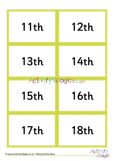 Mix and match ordinal number abbreviation cards 11th to 20th