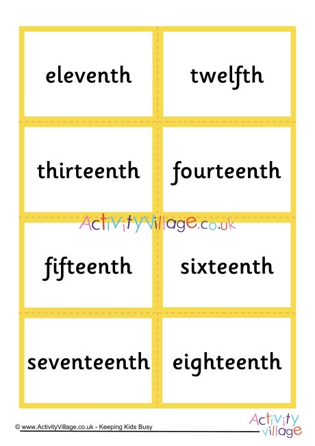 Mix and Match ordinal number word cards 11th to 20th