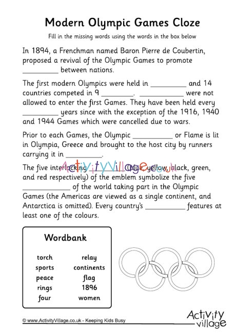 Modern Olympics cloze worksheet