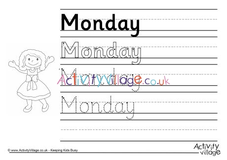 Monday handwriting worksheet