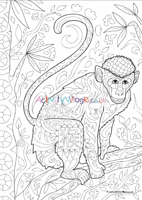 Monkey doodle colouring page