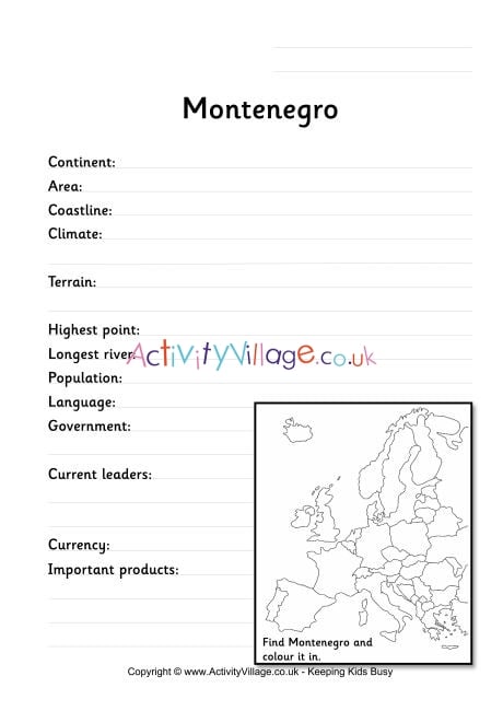 Montenegro Fact Worksheet