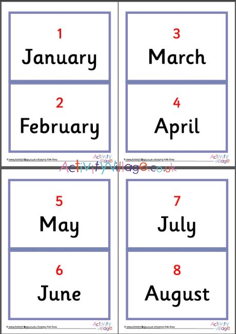 Month flash cards
