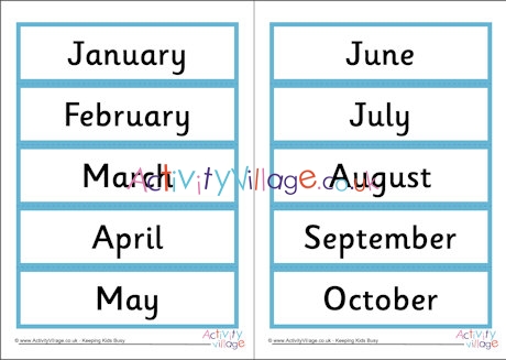 Month word cards