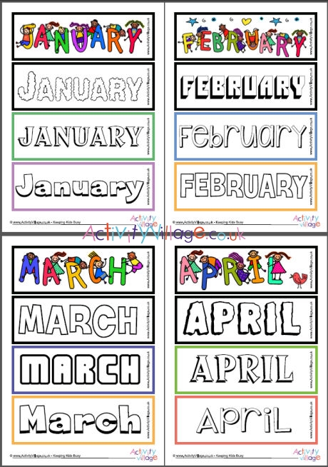 Months of the year colouring bookmarks