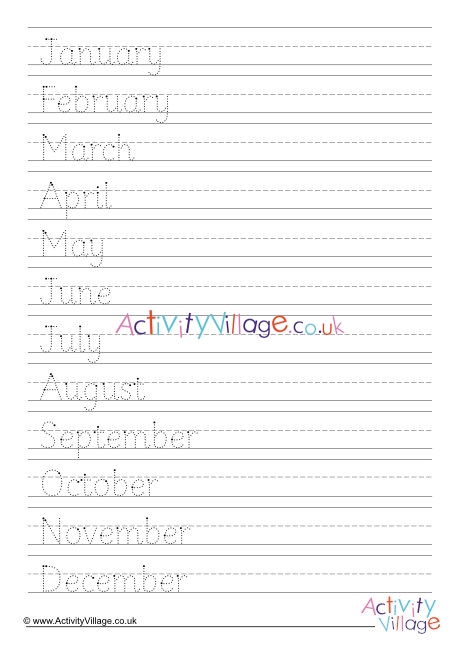Months of the year handwriting worksheet