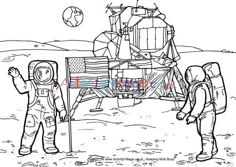 Moon landing colouring page