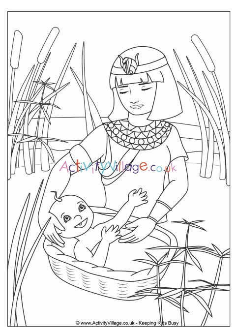 Moses in the basket colouring page
