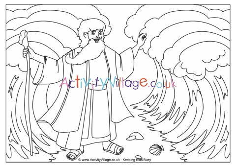 Moses parting the Red Sea colouring page