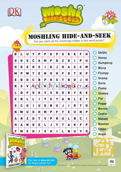 Moshi monsters word search