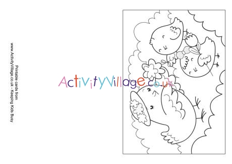 Mother and baby birds colouring card