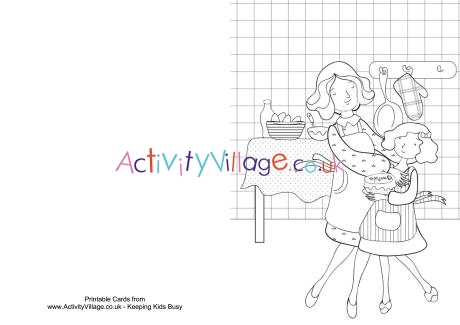 Mother and daughter baking colouring card