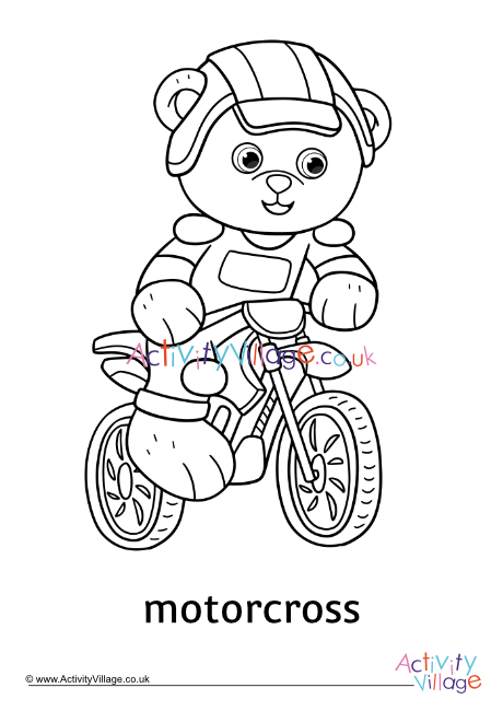 Motorcross Teddy Bear Colouring Page