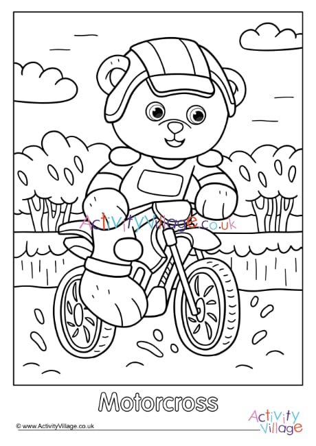 Motorcross Teddy Bear Colouring Page 2