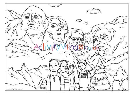 Mount Rushmore colouring page