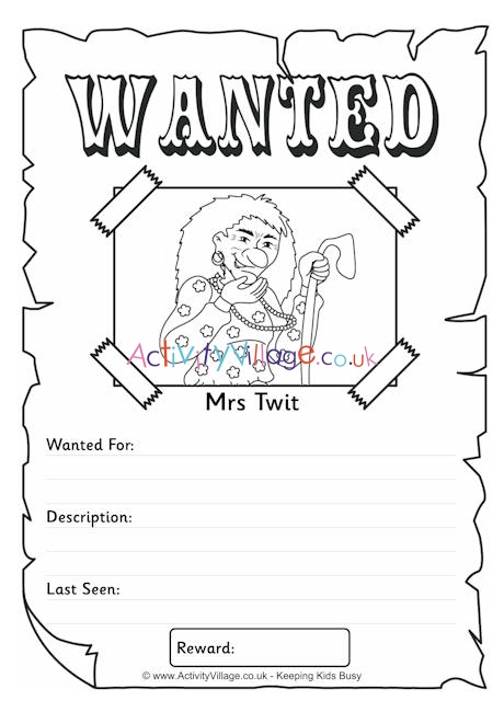 Mrs Twit Wanted poster