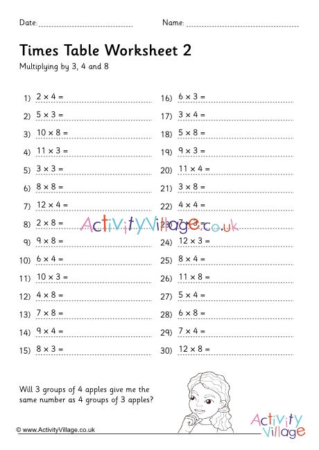 Multiplication drill worksheet stage 2