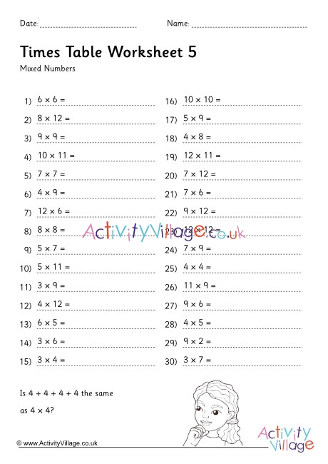 Multiplication drill worksheets stage 5