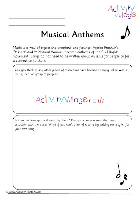 Musical Anthems Worksheet