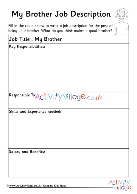 My Brother Job Description Worksheet