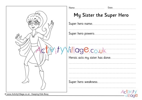 My Sister The Super hero Worksheet
