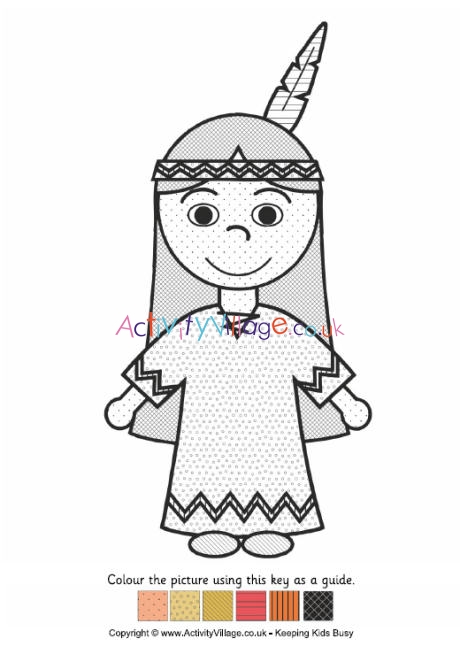 Native American girl - colour by pattern