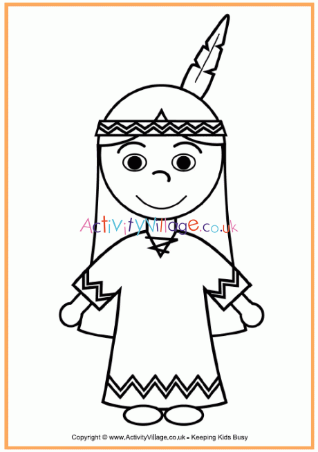 Native American girl colouring page