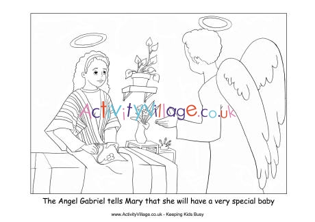 Nativity colouring Angel Gabriel visits Mary