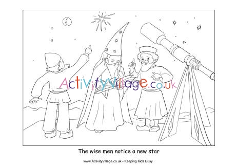 Nativity colouring wise men notice star