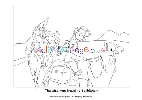 Nativity colouring wise men travel to Bethlehem