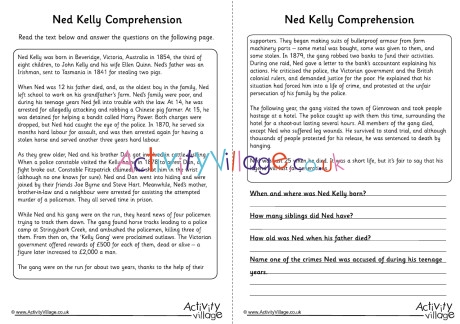 Ned Kelly Comprehension