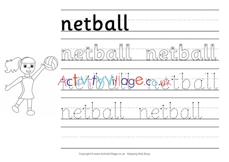 Netball handwriting worksheet