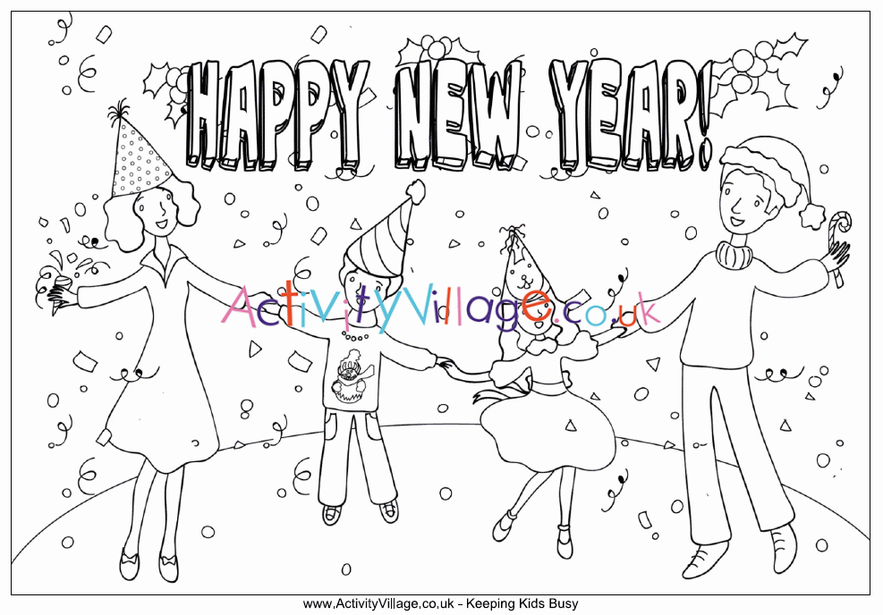 New year celebration colouring page