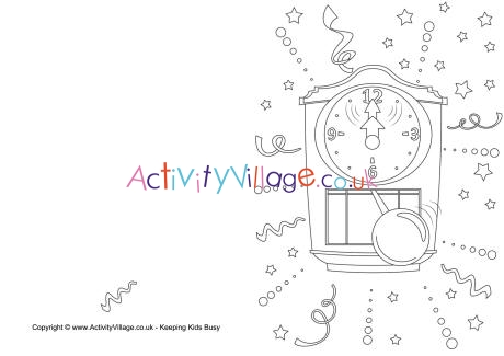 New year clock colouring card