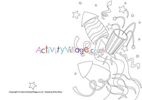 New year rockets colouring card