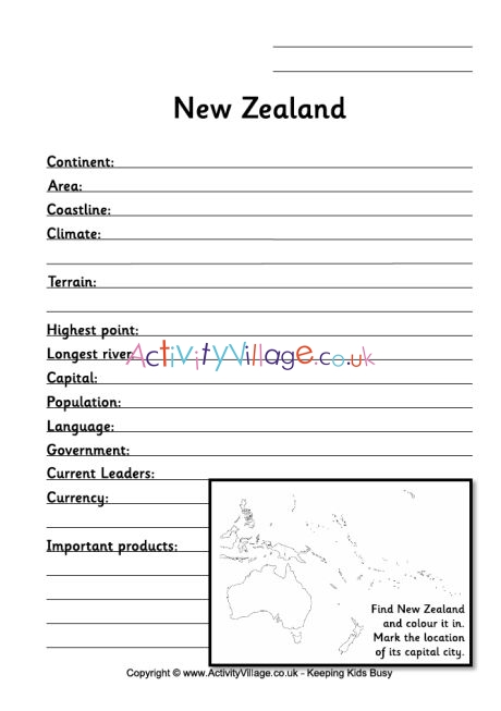 New Zealand fact worksheet