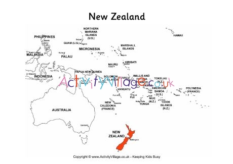 New Zealand on map of Oceania