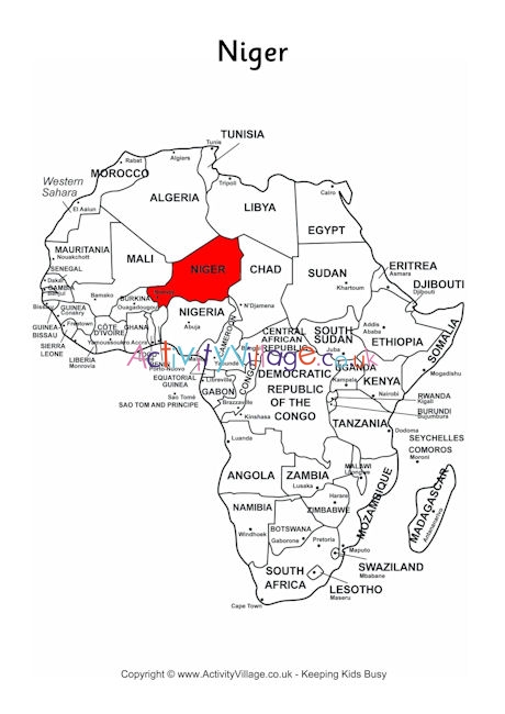 Niger on map of Africa