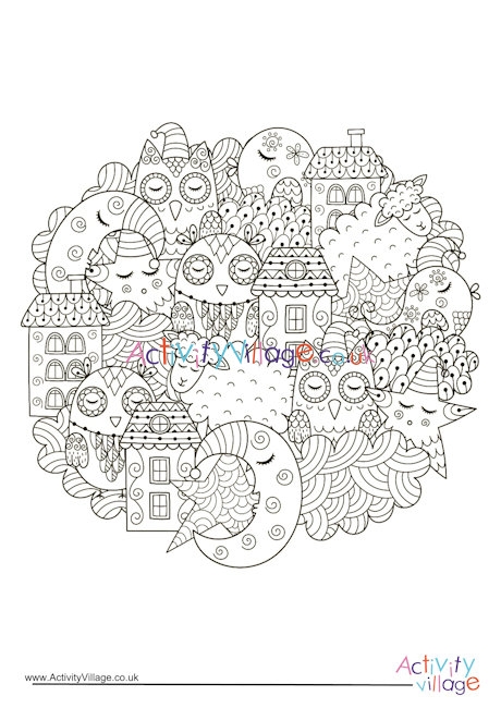 Night Time Circle Colouring Page