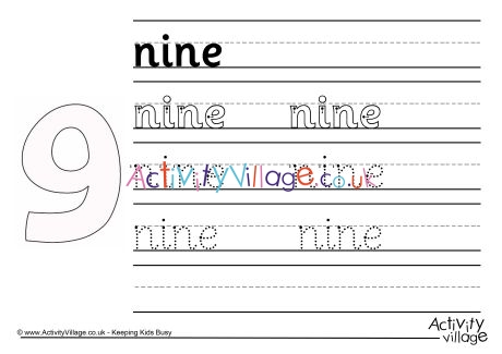 Nine handwriting worksheet 