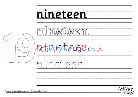 Nineteen handwriting worksheet 