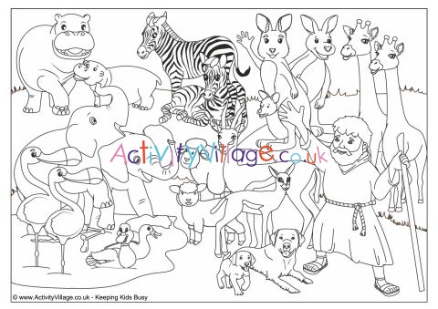 Noah's Ark animals colouring page